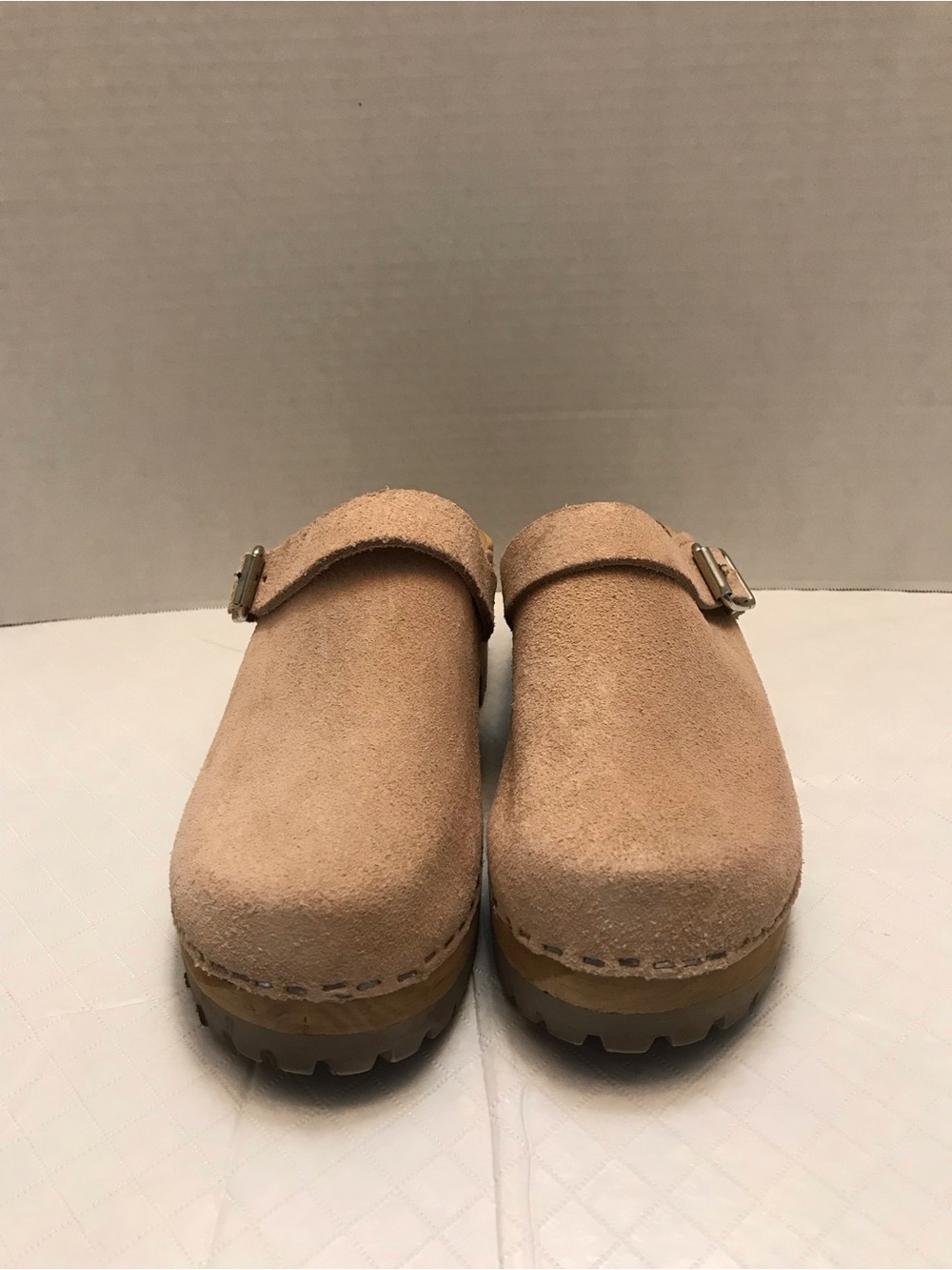 MIA Suede Buckle Clog in Beige